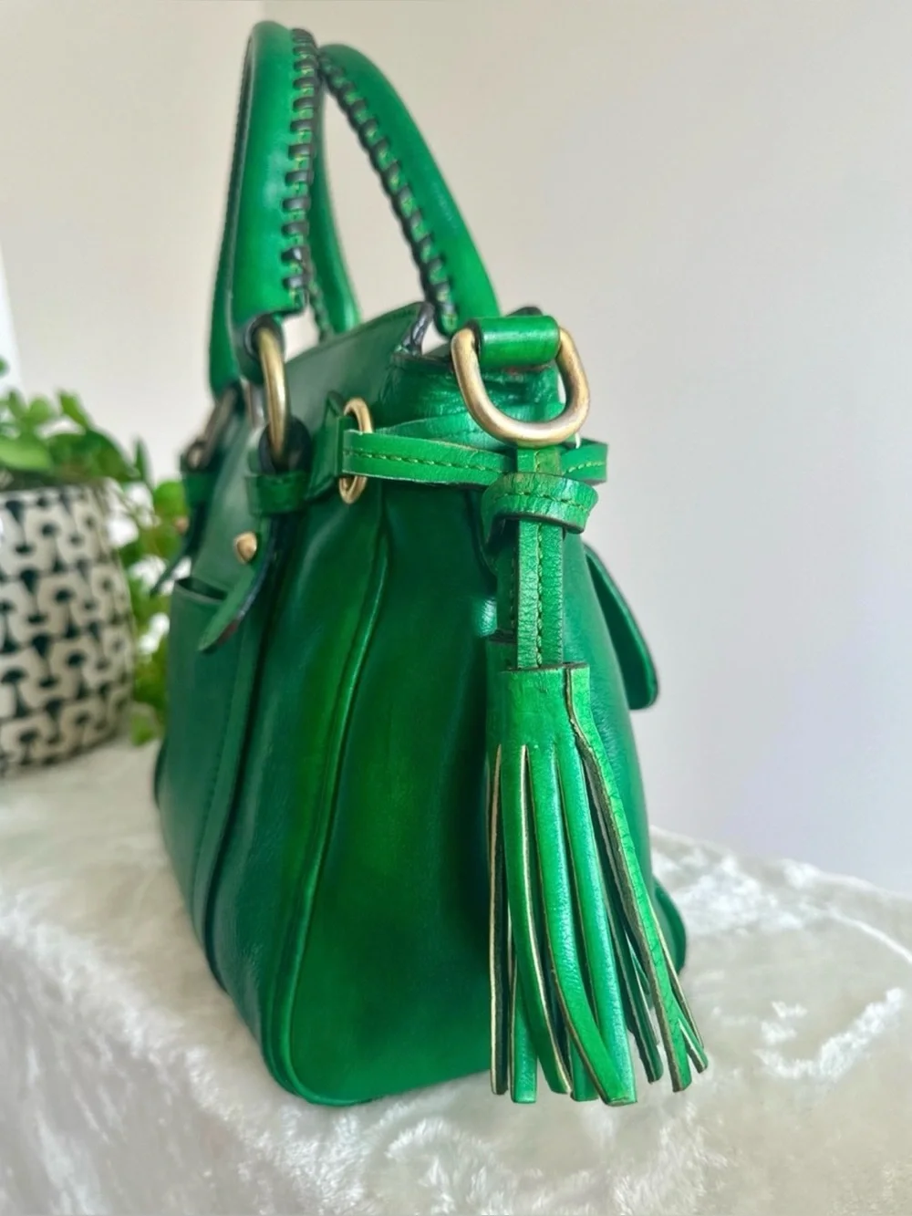 Dooney & Bourke Vintage Emerald Green Florentine Leather Satchel
